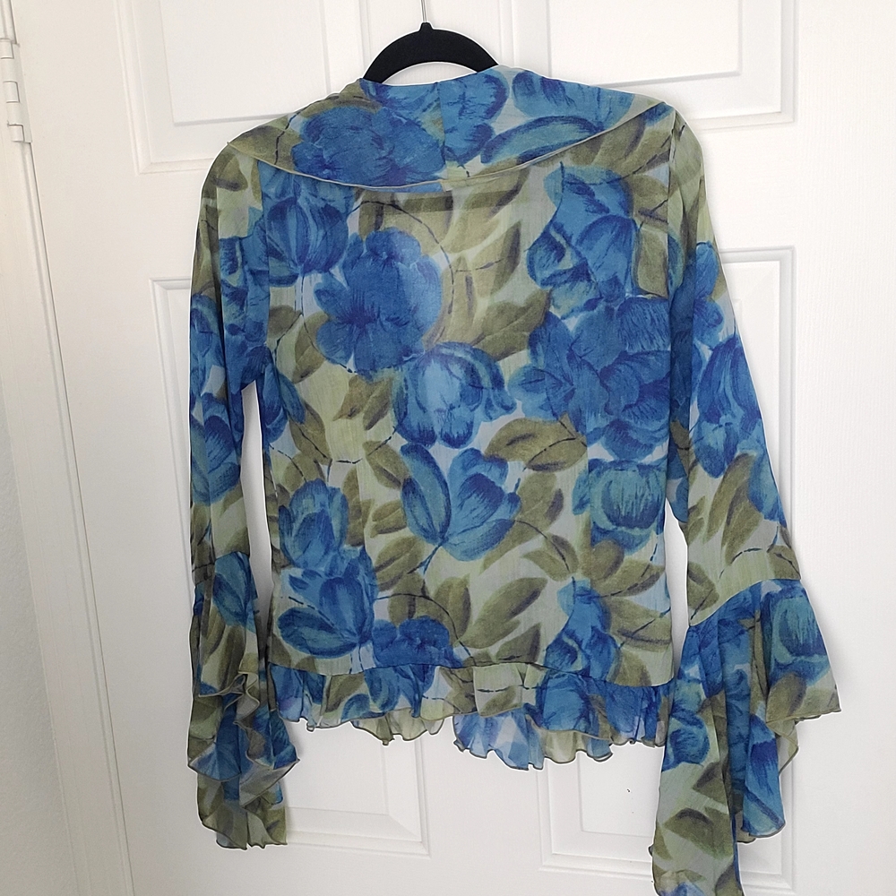 RONNY KOBO, Blue & Olive Floral Ruffle Wrap Blouse - Picture 11 of 11